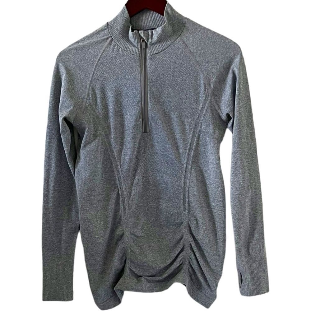 Athleta Fastest Track 1/4 Zip Ruched Pullover In Gray Size M